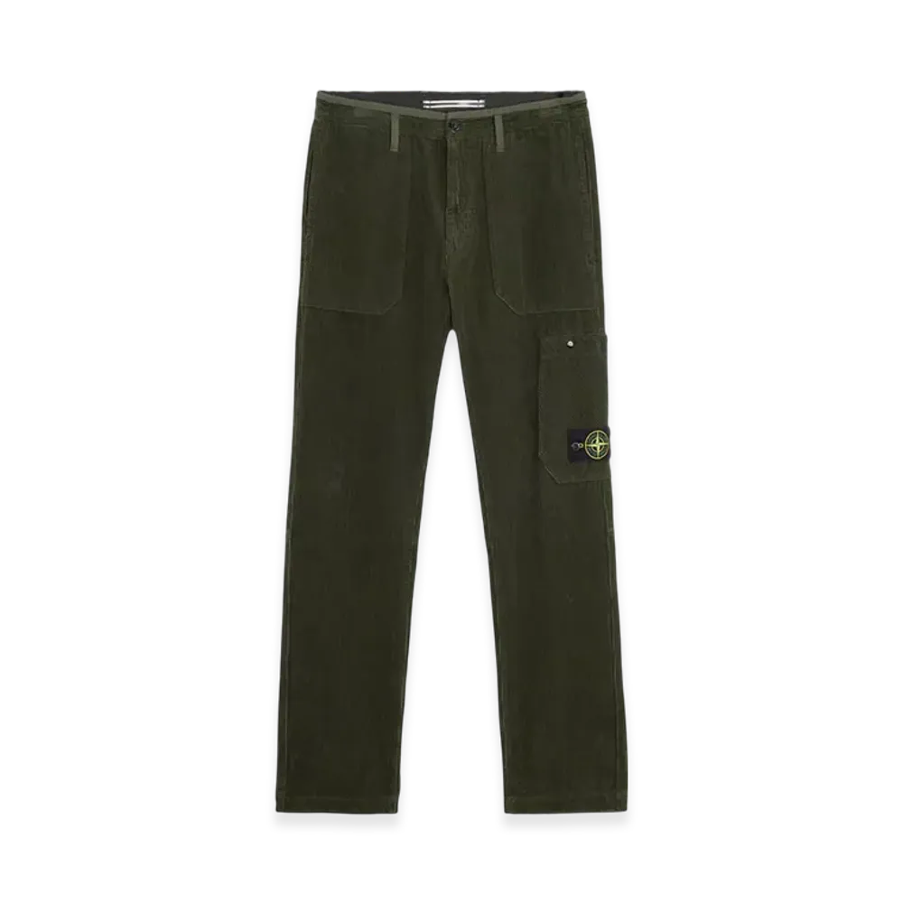 Stone Island 32604 Organic Cotton Corduroy 800 Cargo Pants with Pockets - 24FW "Musk Green"