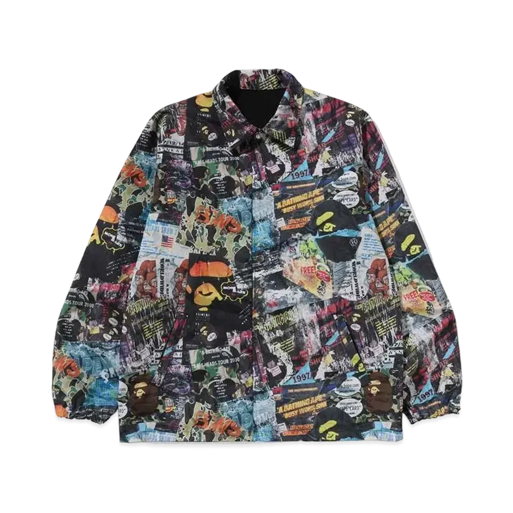 A BATHING APE Flyer Pattern Reversible Coach Jacket "Black"