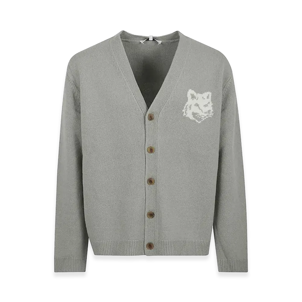 Maison Kitsune Fox Head Intarsia Merino Cardigan "Light Beige"
