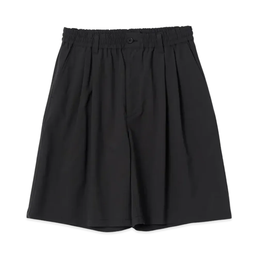 YOKE Super120'S Fine Wool Washer Tropical Wide-Leg Easy Shorts "Black"