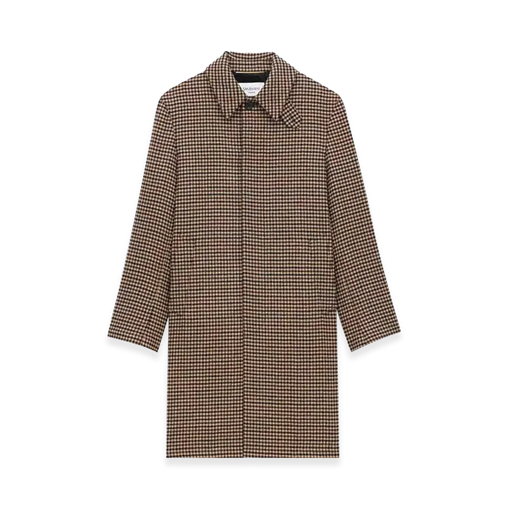 Saint Laurent Women's Vichy-Check Mac Coat "Beige"