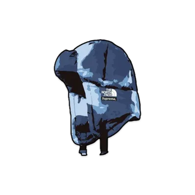 Supreme x The North Face Bleached Denim Print Nuptse Trooper "Indigo"