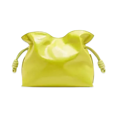 LOEWE Flamenco Clutch In Crackle Patent "Lime Yellow"