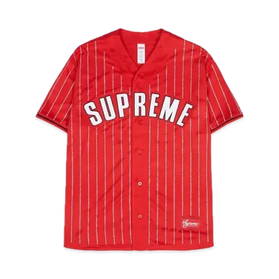 Supreme Rhinestone Stripe Baseball Jersey "Red"