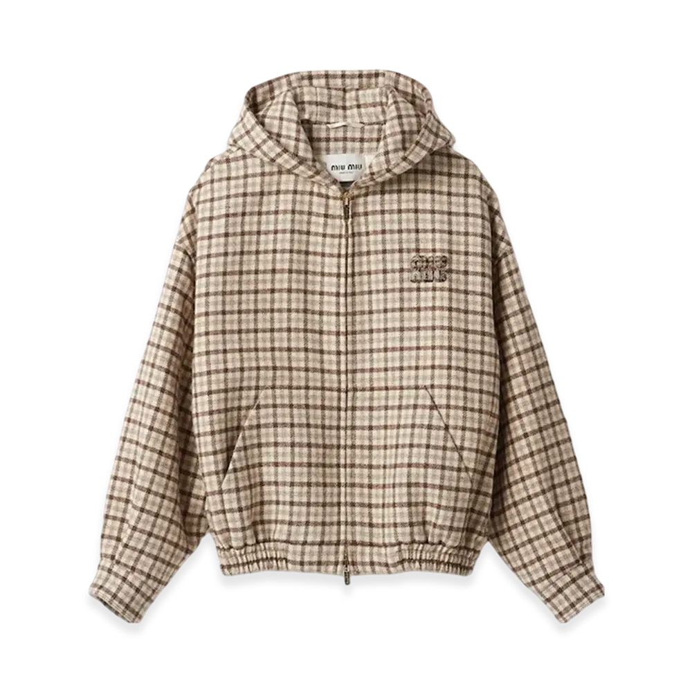 MIU MIU Women's Check Blouson Jacket "Cocoa Brown"