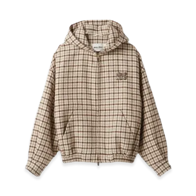 MIU MIU Women's Check Blouson Jacket "Cocoa Brown"