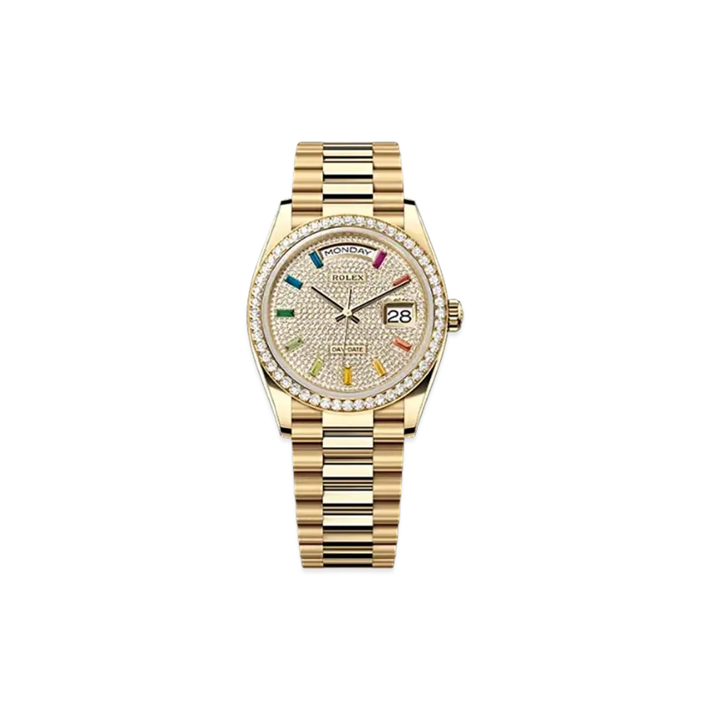ROLEX Day-Date 36mm Yellow Gold Diamond 128348RBR "Pave diamonds"