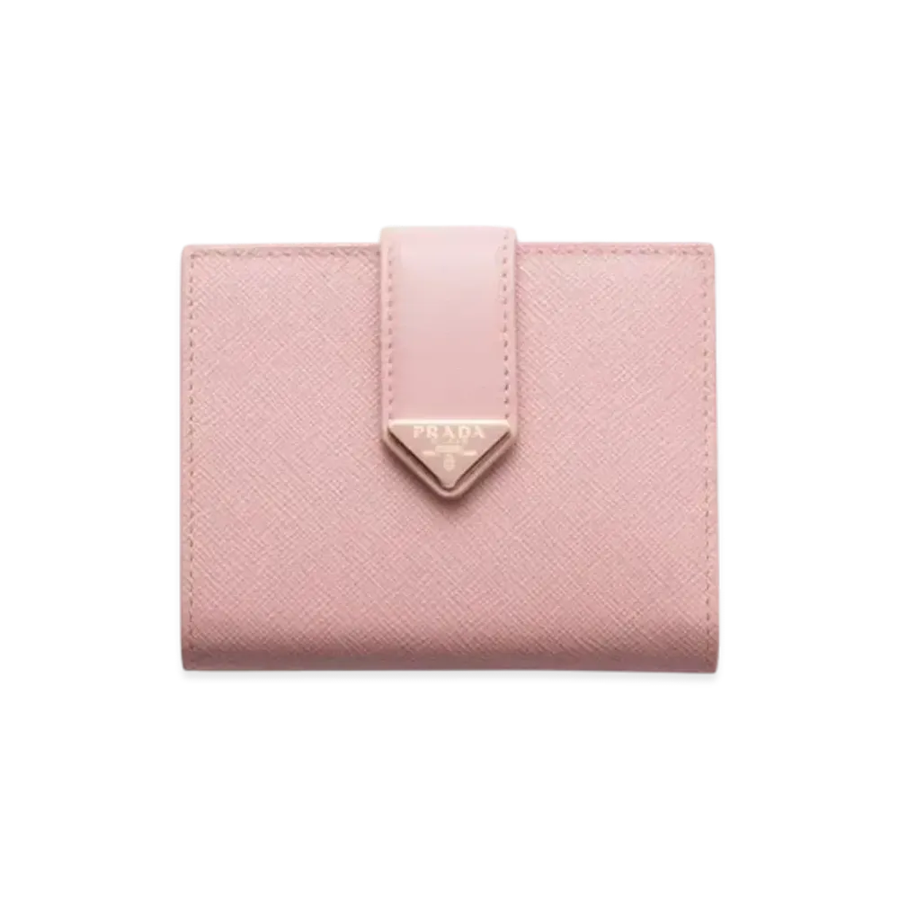 PRADA Small Saffiano and Smooth Leather Wallet "Pale Pink"
