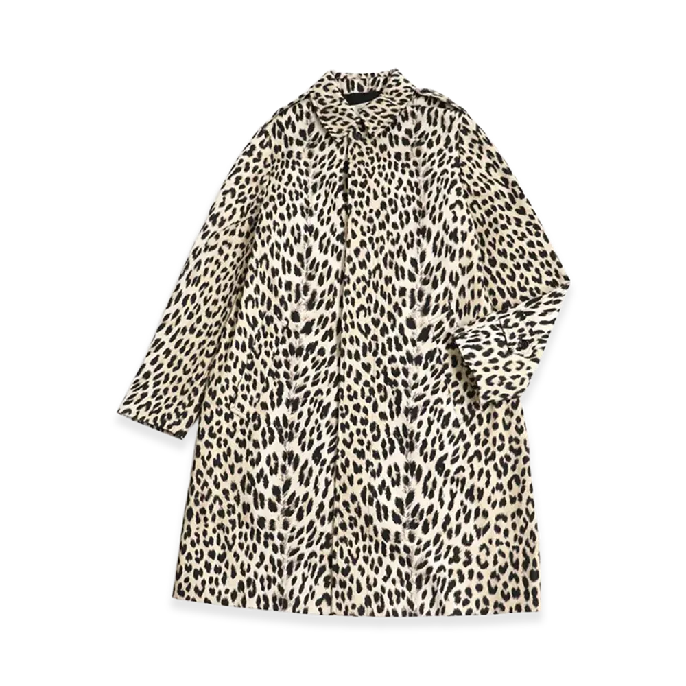 CELINE Leopard Pattern Soutien Collar Coat "Beige"