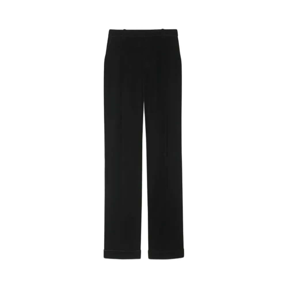 Saint Laurent Women's Tailored Pants in Velvet "Noir"