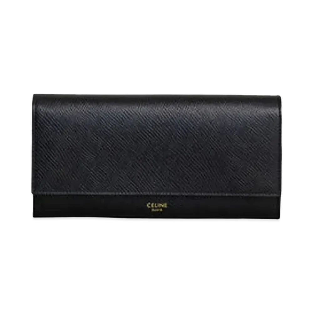 CELINE Large flap wallet in Grained calfskin  "BLACK"