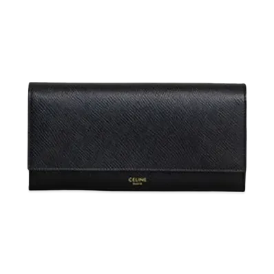 CELINE Large flap wallet in Grained calfskin "BLACK"