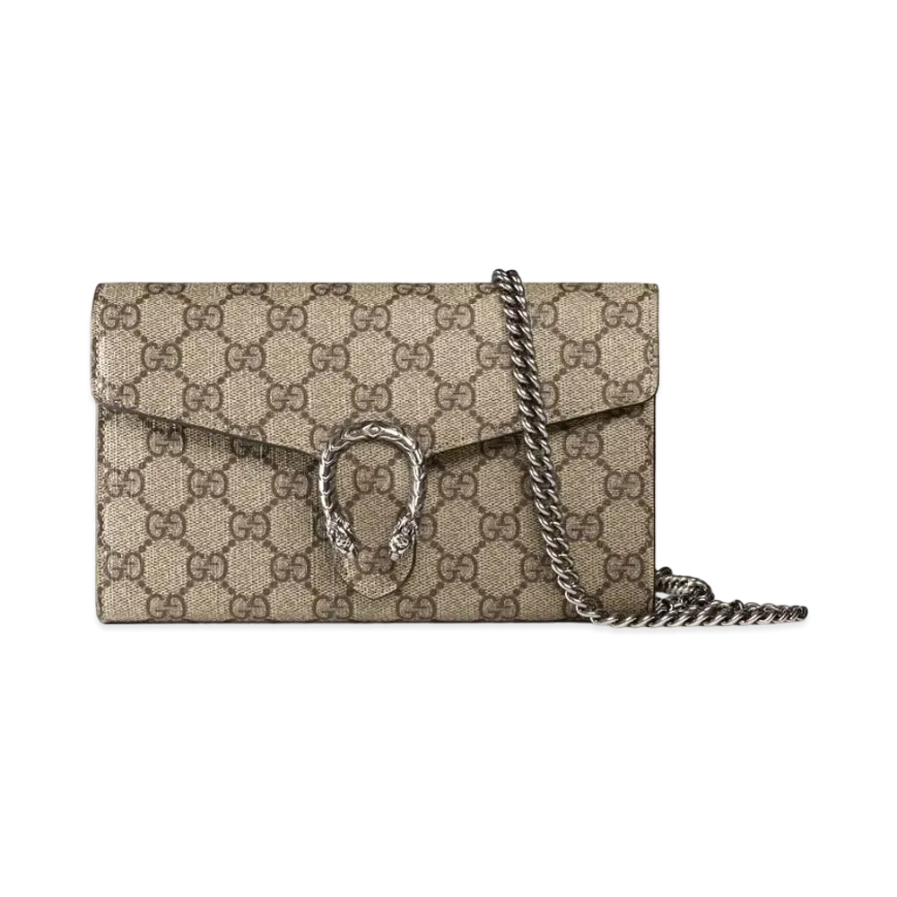 GUCCI Dionysus GG Supreme Chain Wallet "Beige"