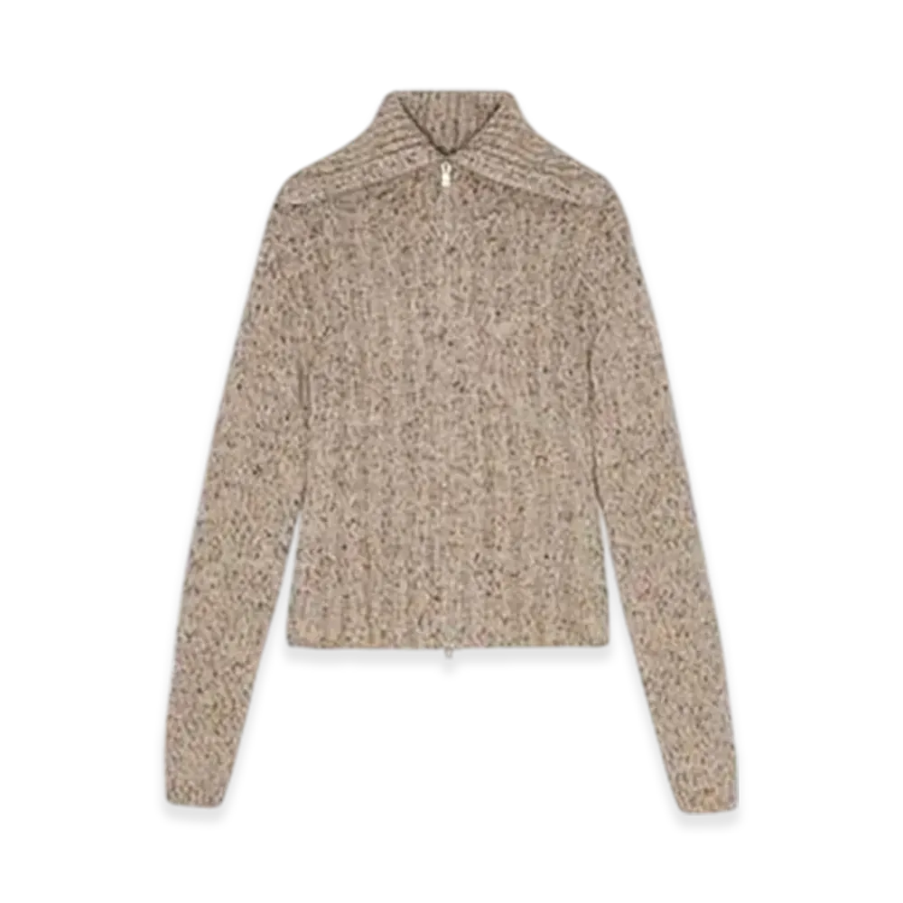 GANNI Brown Highneck Zip Cardigan "Safari"