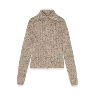 GANNI Brown Highneck Zip Cardigan "Safari"