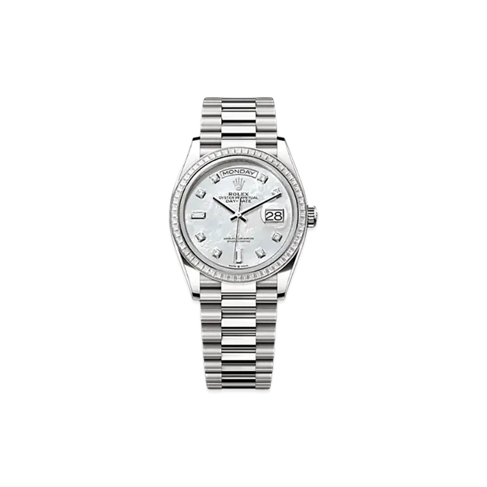 ROLEX Day-Date 36mm White Gold Diamond 128399TBR "White Mother-of-Pearl"