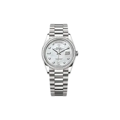 ROLEX Day-Date 36mm White Gold Diamond 128399TBR "White Mother-of-Pearl"
