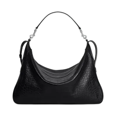 CELINE Large Strap Romy in Crocodile Embossed Deerskin "Black"