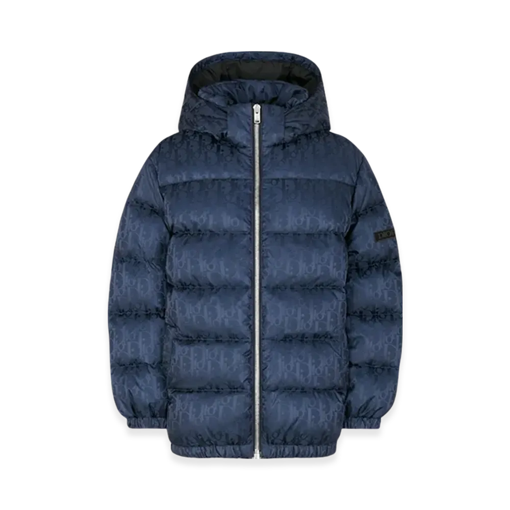Dior Kids Hooded Down Jacket Oblique Technical Jacquard "Navy Blue"