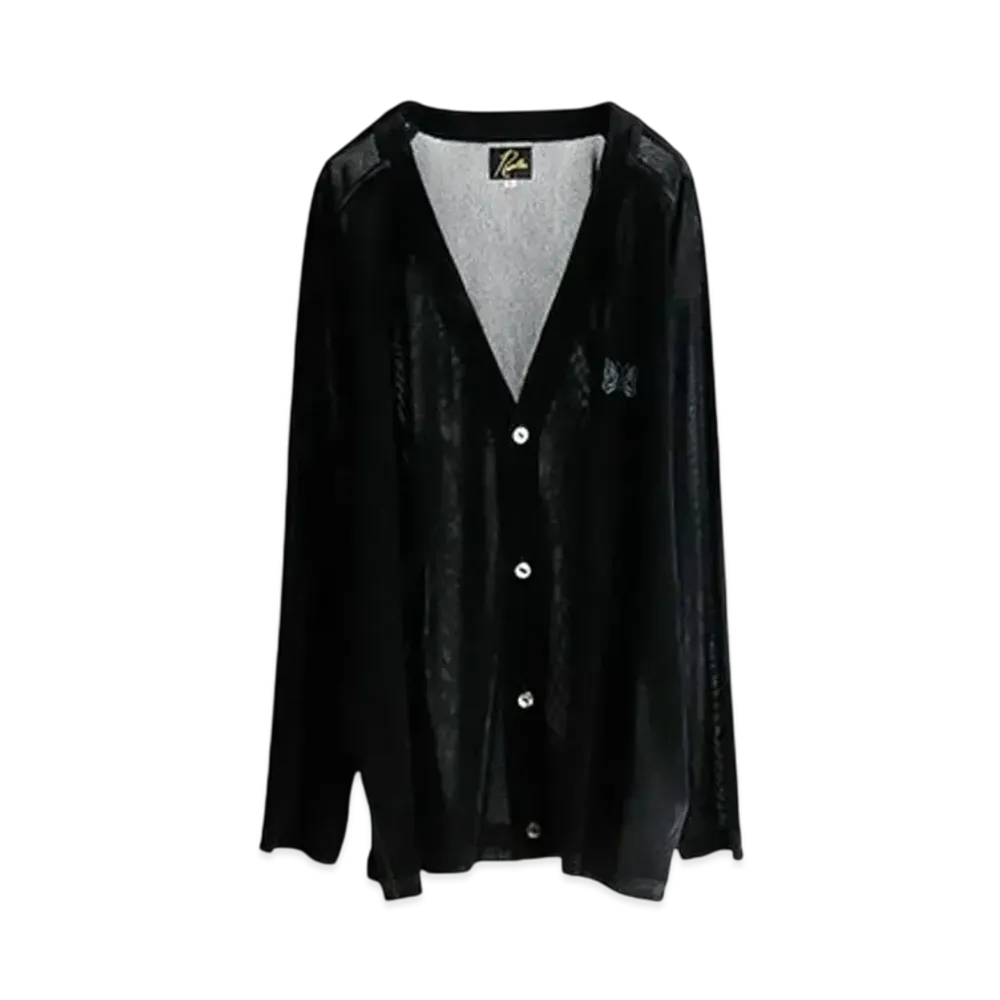 NEEDLES Flocky Printed V-neck Mesh Cardigan "Black" NS263