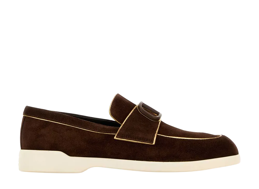 Valentino Garavani Women's Brown Suede Vlogo Loafers "Brown"