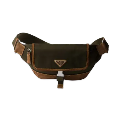 PRADA Re-Nylon and Suede Belt Bag "Khaki Green/Dark Brown"