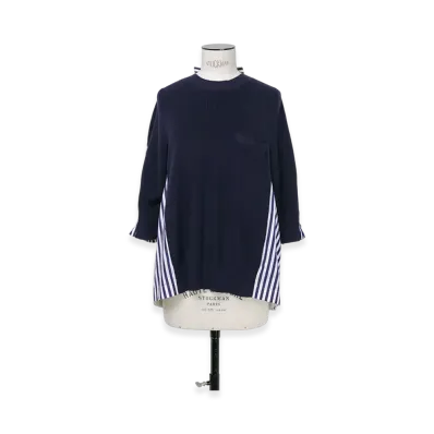 sacai Cotton Knit x Cotton Poplin Pullover "Navy/Navy Stripe"