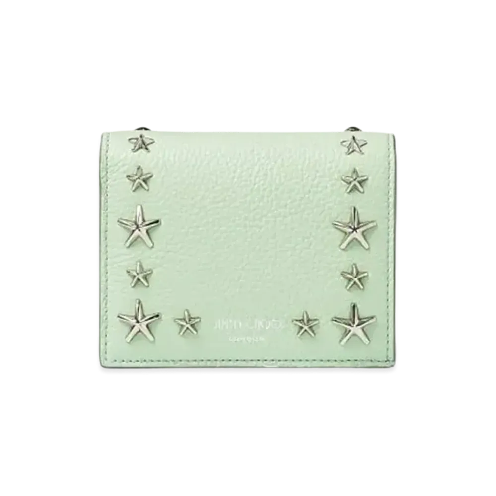Jimmy Choo Hanne Soft Grainy Calf Leather Wallet With Star Studs "Silver/Peppermint"