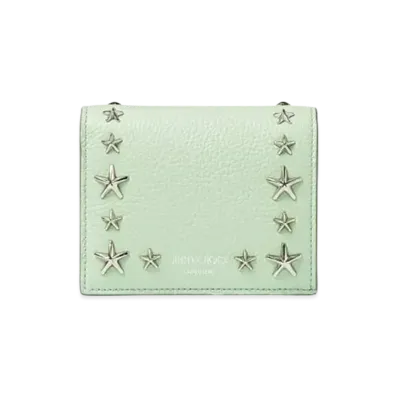 Jimmy Choo Hanne Soft Grainy Calf Leather Wallet With Star Studs "Silver/Peppermint"