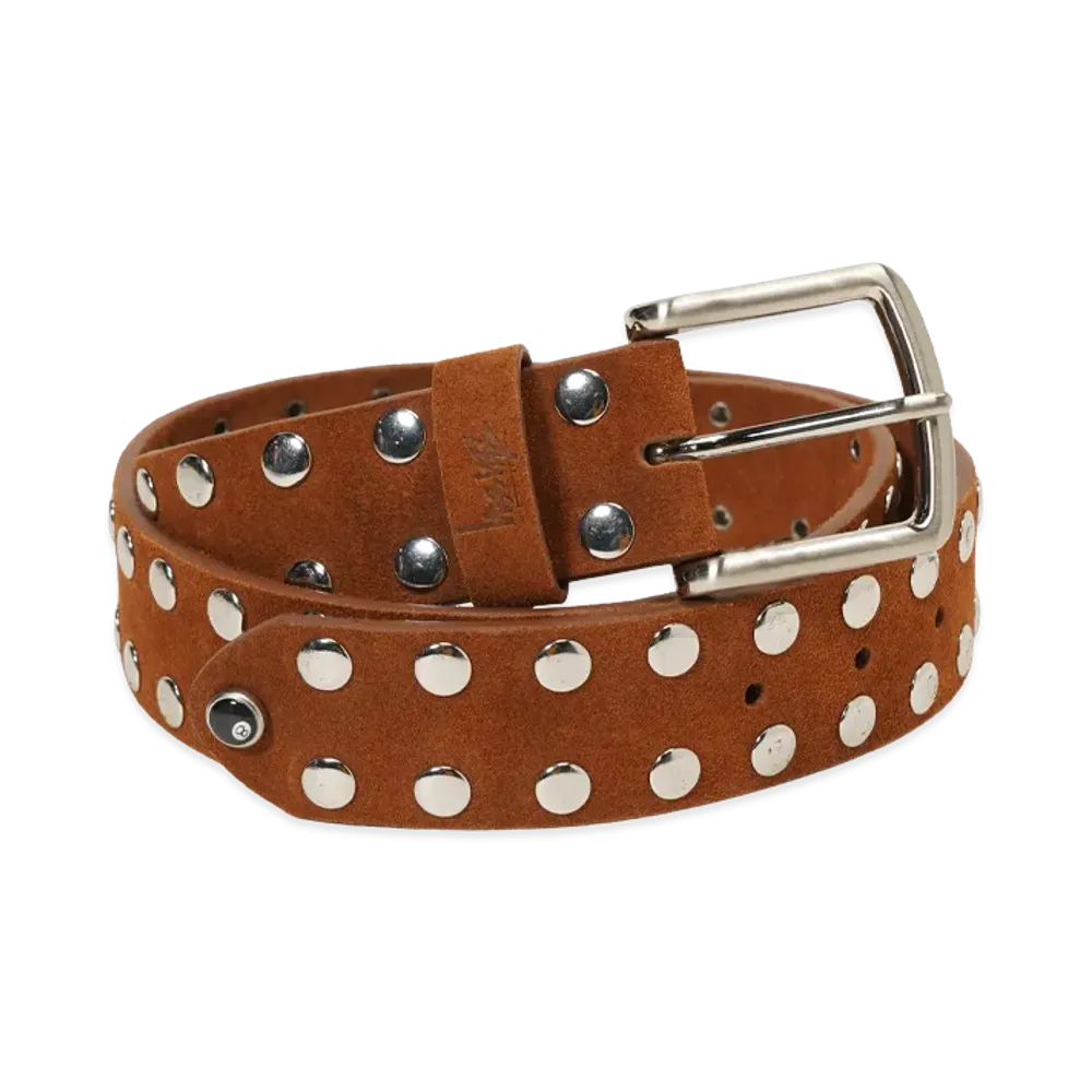 Stussy 8 Ball Studded Belt "Brown Suede"
