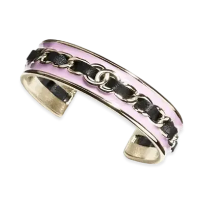 CHANEL Cuff Metal, Calfskin & Resin "Gold/Black/Pink"