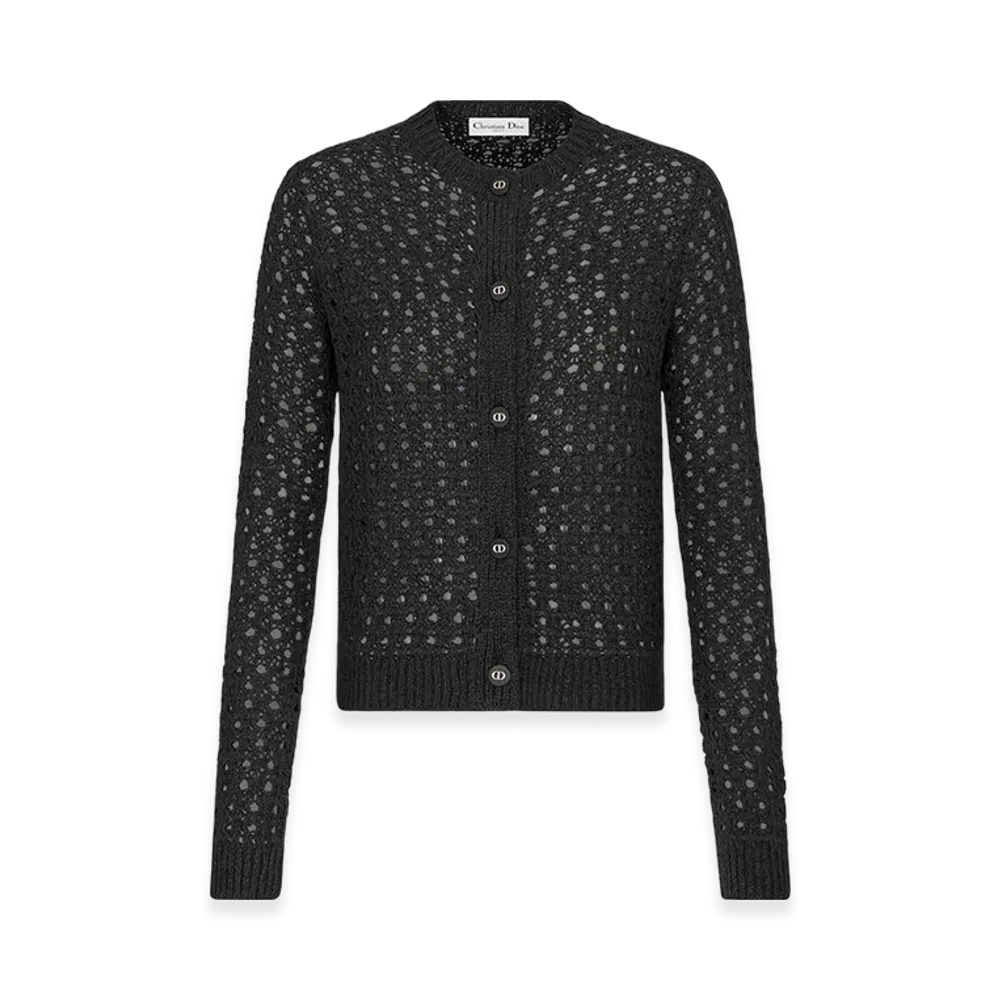 Dior Women's Cannage Cardigan Alpaca Cashmere Silk Openwork Knit "Black"
