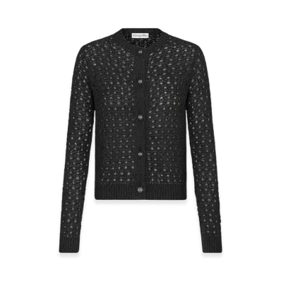Dior Women's Cannage Cardigan Alpaca Cashmere Silk Openwork Knit "Black"