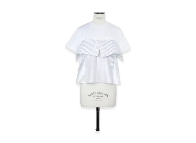sacai Women's Poplin x Cotton Jersey T-Shirt "White/Off White Stripe"