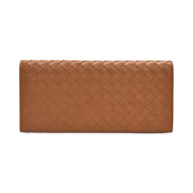 Bottega Veneta Intrecciato Continental Calfskin Bi-fold Wallet "Wood"