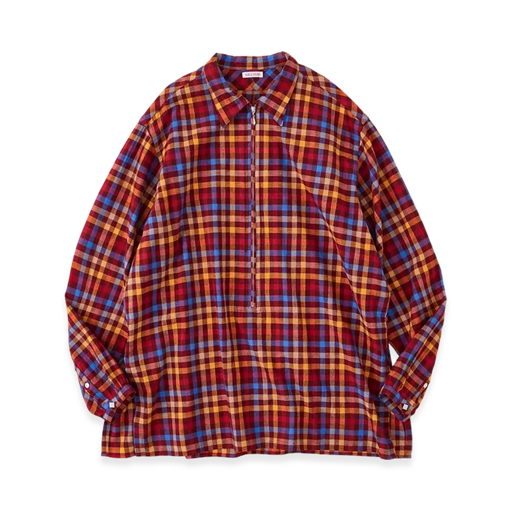 NICENESS Luca Deadstock Check Long Zip Pullover Shirt "Orange"