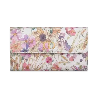 Dior Caro Long Flap Wallet Dior 4 Saisons Été Printed Calfskin "White/Multicolor"