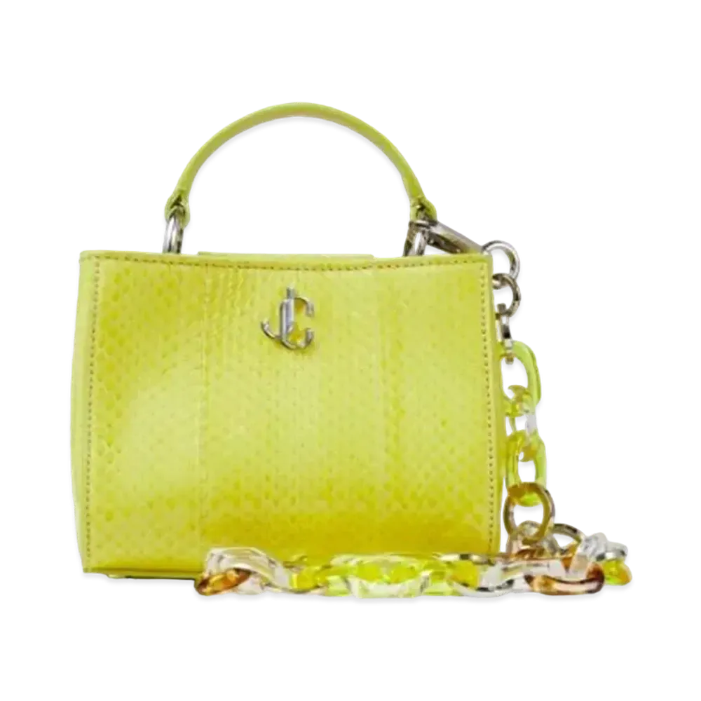 Jimmy Choo Varenne Top Handle Mini Glossy Elaphe Mini Handbag With Perspecs Chain "Sunbleached"