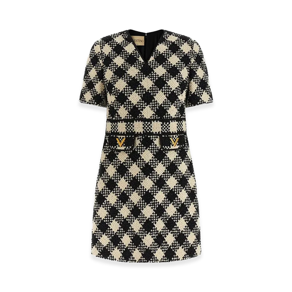 Valentino Garavani Women's Damier Tweed Dress "White/Black"