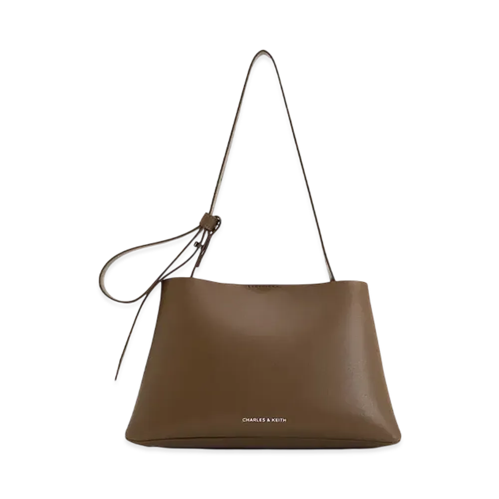 CHARLES & KEITH Odera Trapeze Bucket Bag "DarkBrown"