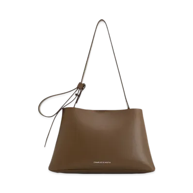 CHARLES & KEITH Odera Trapeze Bucket Bag "DarkBrown"