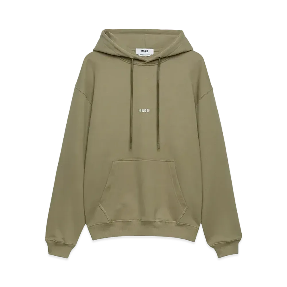 MSGM Jersey Hooded Sweatshirt With Mirror Print "Khaki"