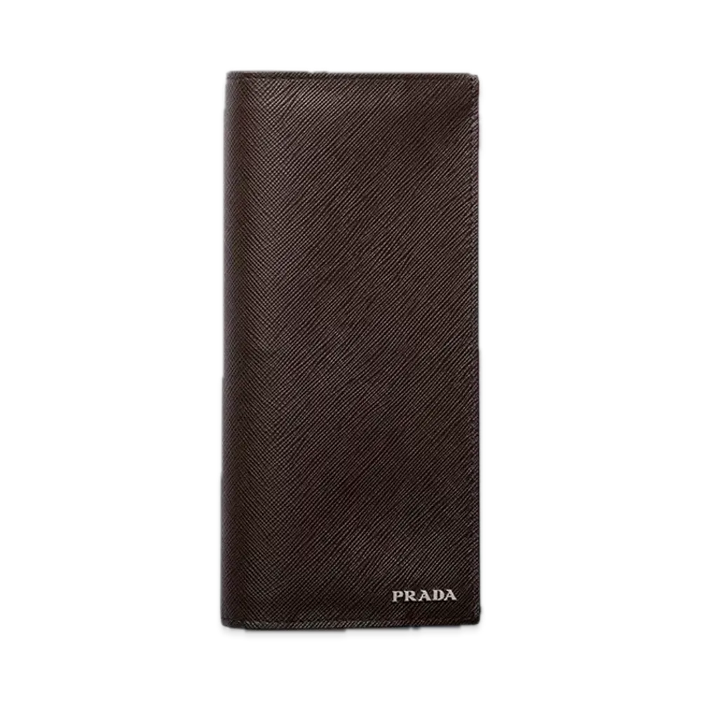 PRADA Saffiano Leather Wallet "Dark Brown/Navy"