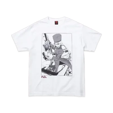 Geeks Rule Silkscreen Printing x FLCL T-Shirt (Kitsurubami) "White"