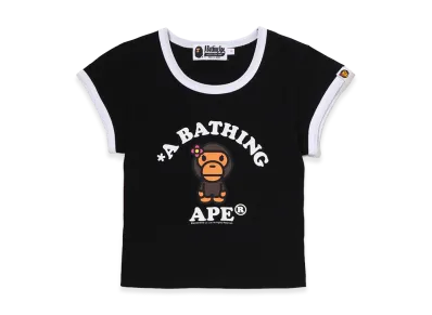 A BATHING APE Women's Baby Lisa College Cropped Tee "Black"