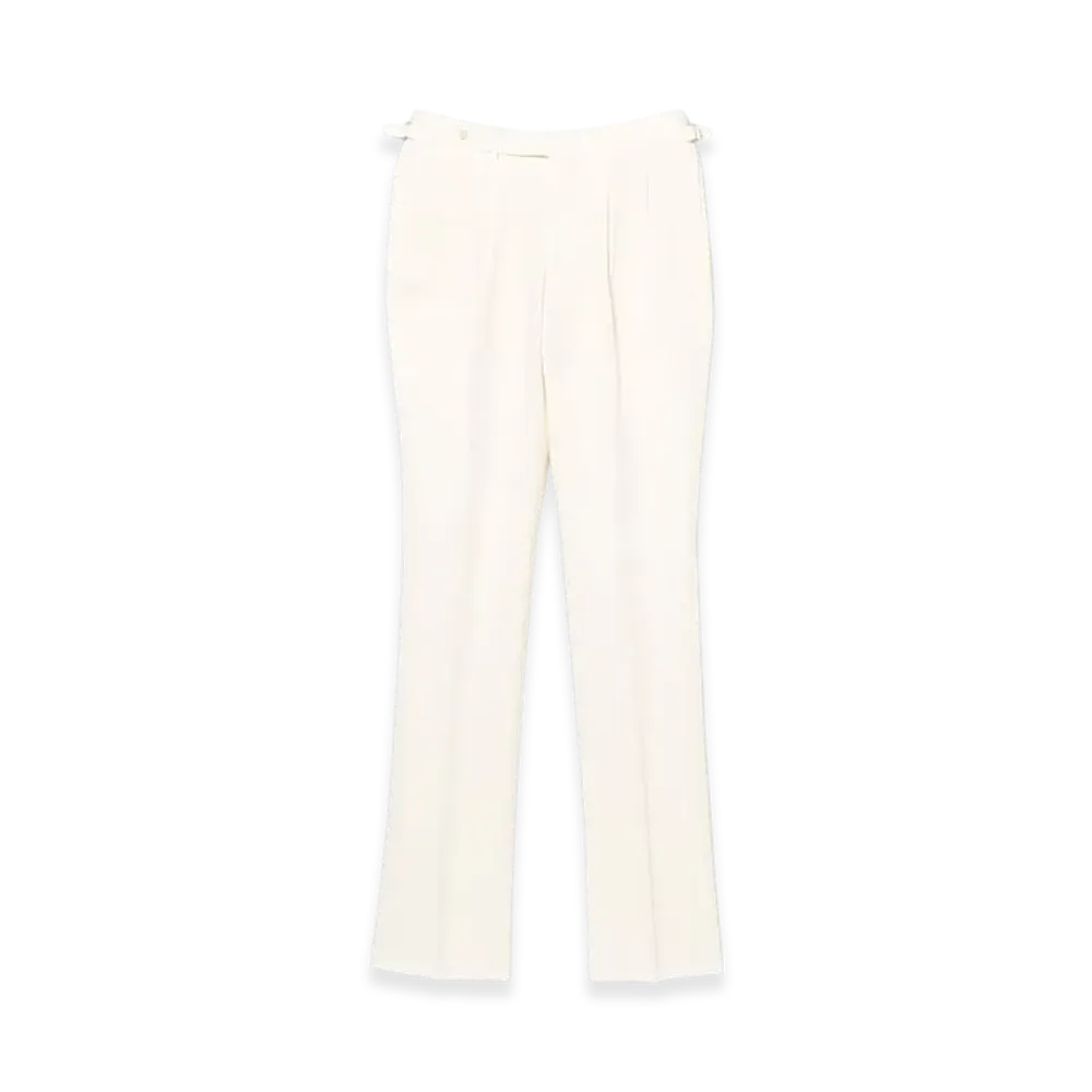 BEAMS Cotton Linen 2 Pleat Side Adjuster Slacks "White"