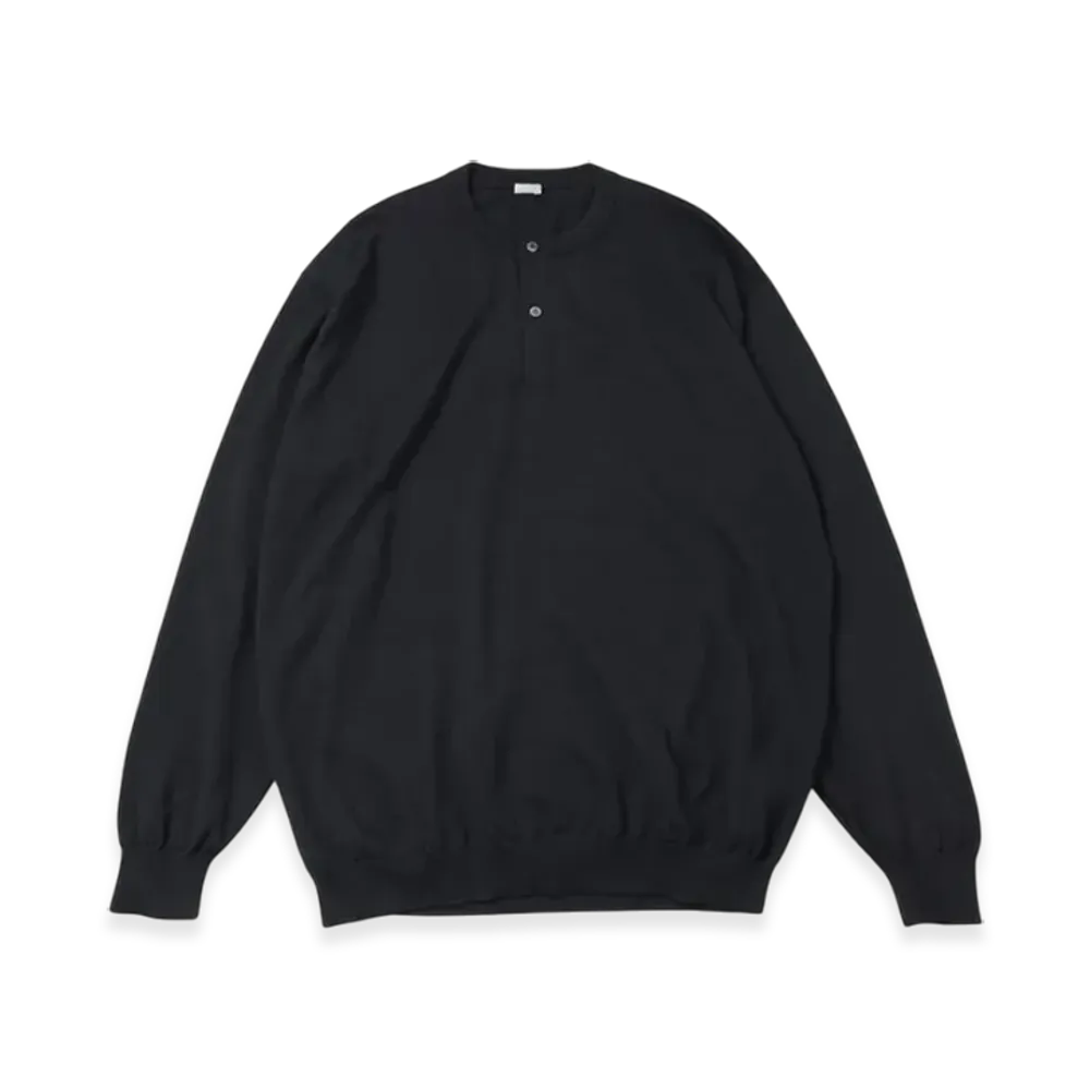 A.PRESSE Wool Knit Henley Neck Sweater "Black"