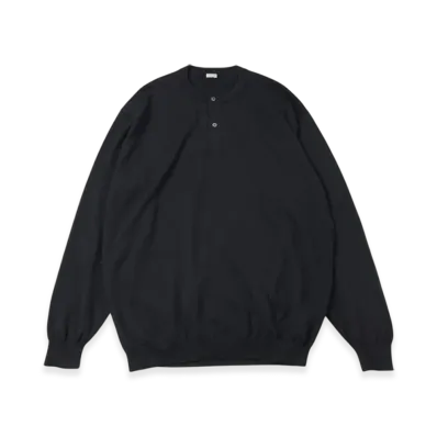 A.PRESSE Wool Knit Henley Neck Sweater "Black"