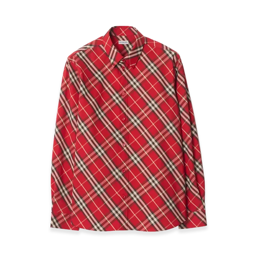 Burberry Relaxed Fit Check Cotton Shirt "Crayon Red"