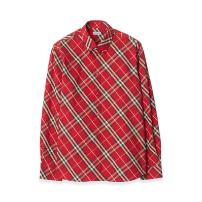 Burberry Relaxed Fit Check Cotton Shirt "Crayon Red"